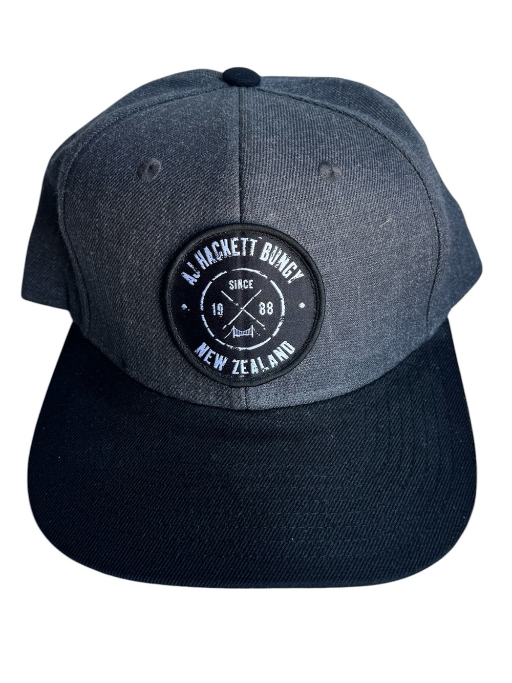 A.J. Hackett Bungy New Zealand Patch Snapback Baseball Hat Gray & Black